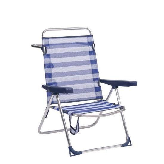 SILLA CAMA PLAYA ALTA ALUMINIO RAYAS FIBRELINE RECLINABLE