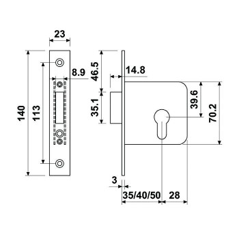 CERRADURA BATON MADERA  E3812/35 LATON SOLO CILINDRO