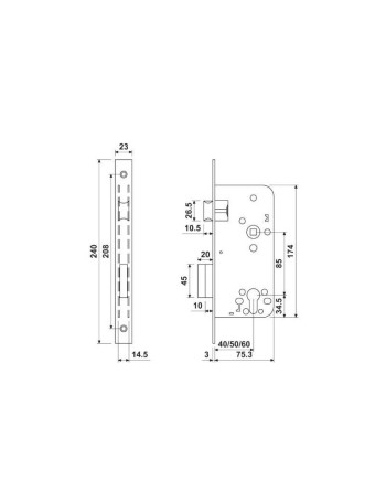 CERRADURA BATON E3520/40 LATON CANTO CUADRADO TIPO 2030