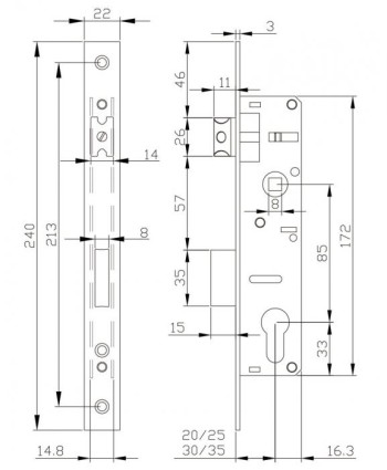 CERRADURA METAL BATON E3330-30 INOX PALANCA DESLIZANTE TIPO 2240