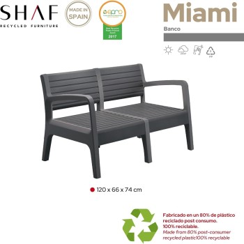 BANCO JARDIN MIAMI GRAFITO 2 PLAZAS 120X72X69CM