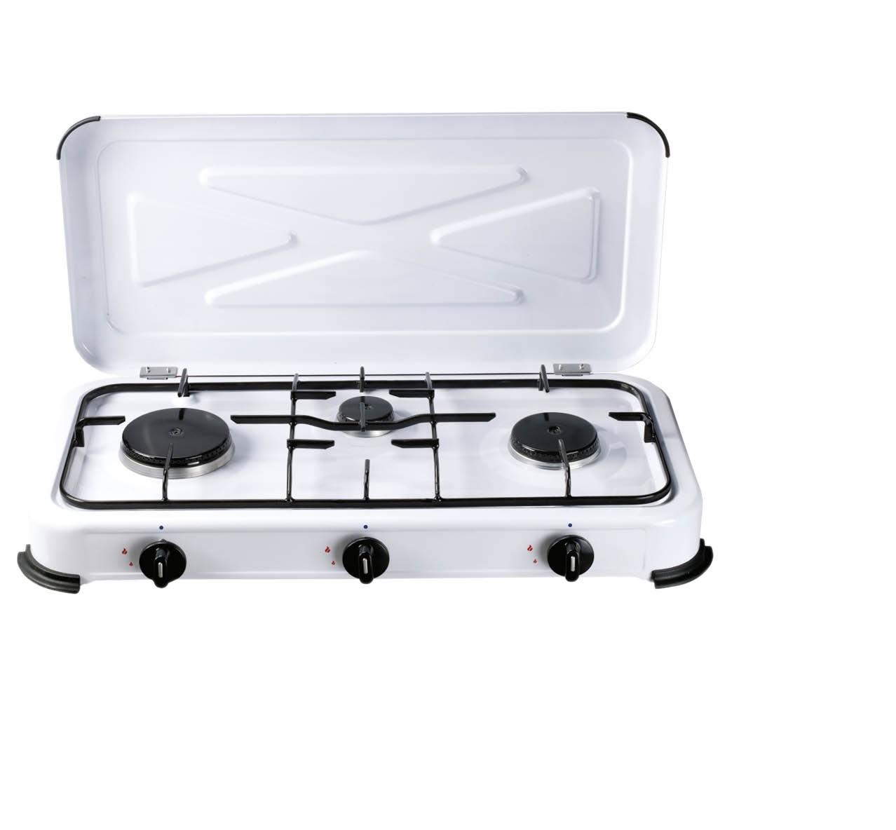 COCINA GAS 3 FUEGOS C/TAPA ESMALTADA BLANCA