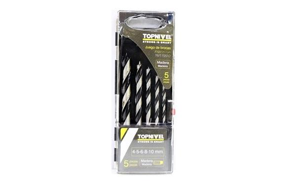 JUEGO 5 BROCAS MADERA 4-5-6-8-10MM NIVEL