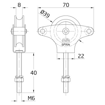 POLEA TENDAL Nº 3 TUERCA METAL 25