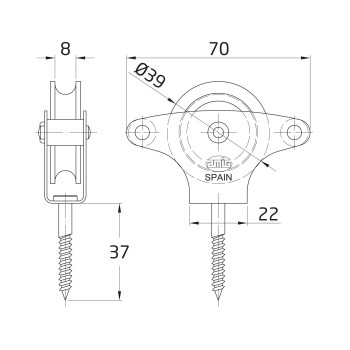 POLEA TENDAL Nº 4 TIRAFONDO METAL 25