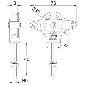 POLEA TENDAL Nº20 TUERCA INOX 25