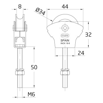 POLEA TENDAL Nº23 TUERCA MM 50 INOX 25