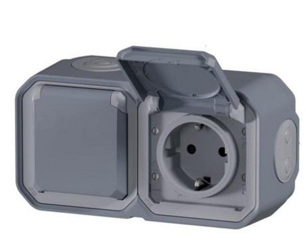 BASE SCHUKO SUPERFICIE DOBLE GRIS IP55 LEGRAND