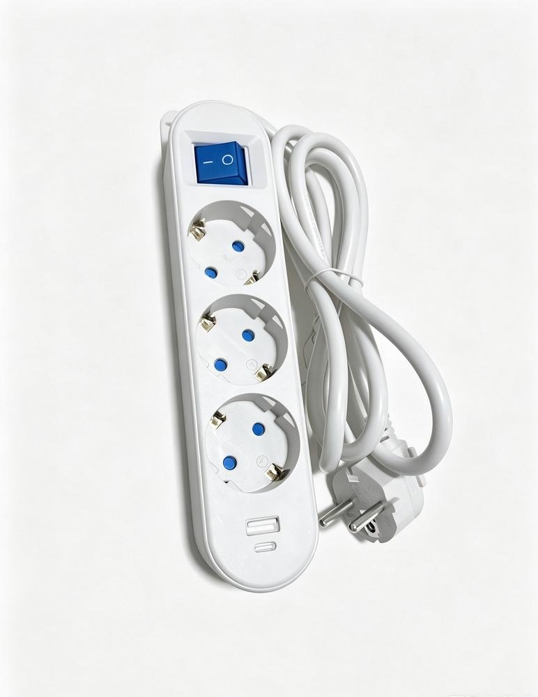 BASE MULTIPLE 4 TOMAS 1,5MT CON INTERUPTOR+USBA+USB BLANCO SONEDAS