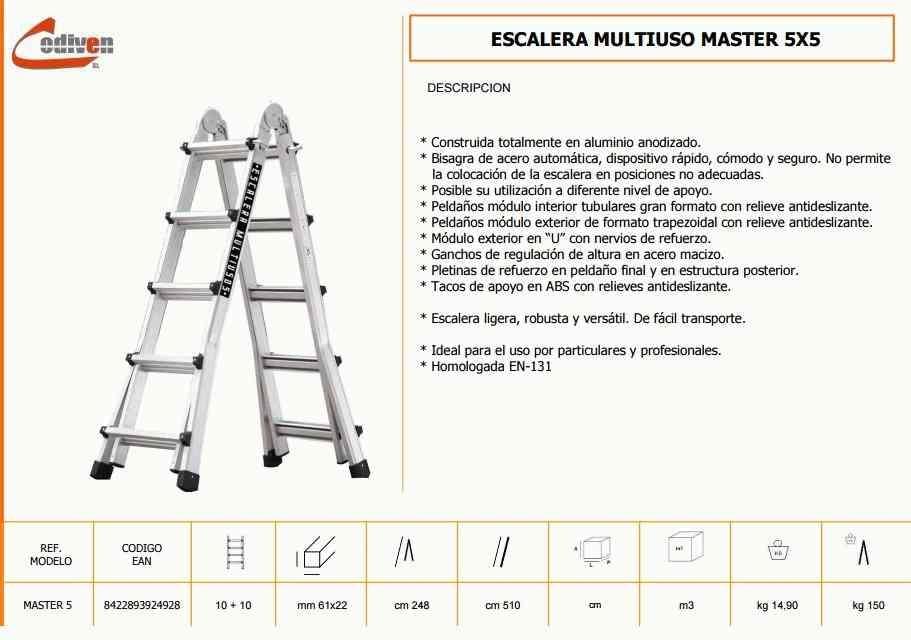 ESCALERA MULTIUSO ALUMINIO 10+10 PELDAÑOS