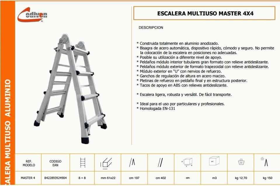 ESCALERA MULTIUSO ALUMINIO 8+8 PELDAÑOS