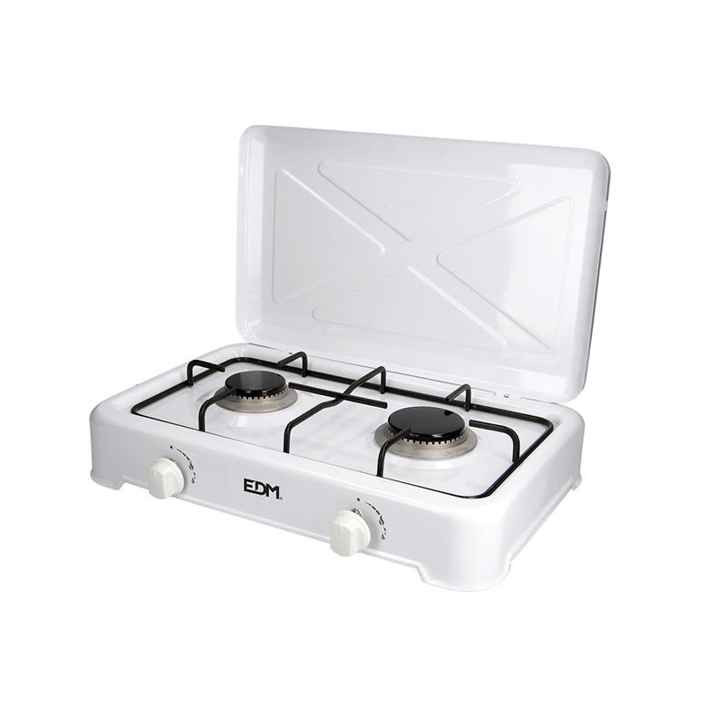 COCINA GAS 2 FUEGOS CON TAPA ESMALTADA BLANCA